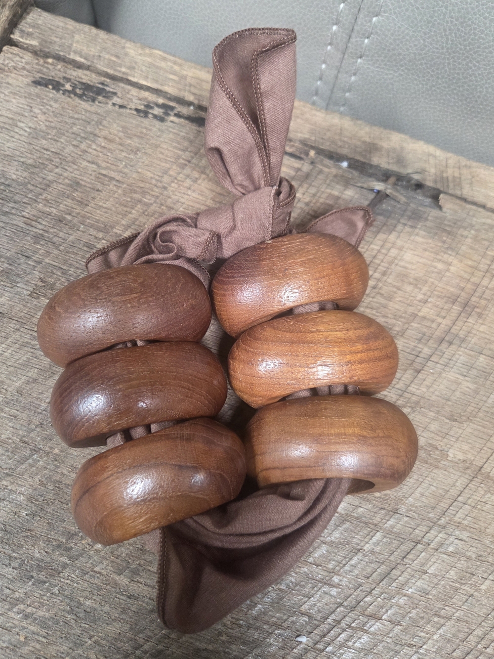 Vintage MCM Chunky Wood Napkin Rings Set of 6 Teak Style ~ B1S